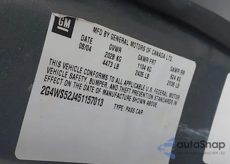 2005 Buick Century z USA, uszkodzony, nr VIN 2G4WS52J451157013